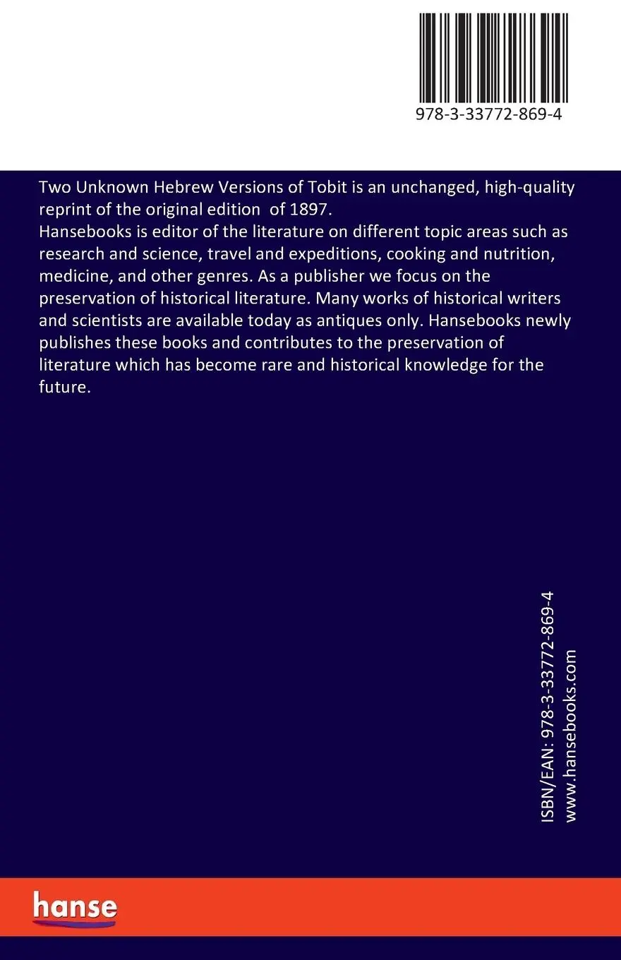 Rückseite: 9783337728694 | Two Unknown Hebrew Versions of Tobit | Moses Gaster | Taschenbuch