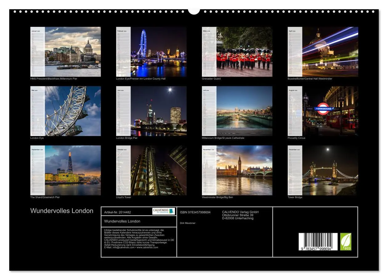 Bild: 9783457998694 | Wundervolles London (hochwertiger Premium Wandkalender 2026 DIN A2...