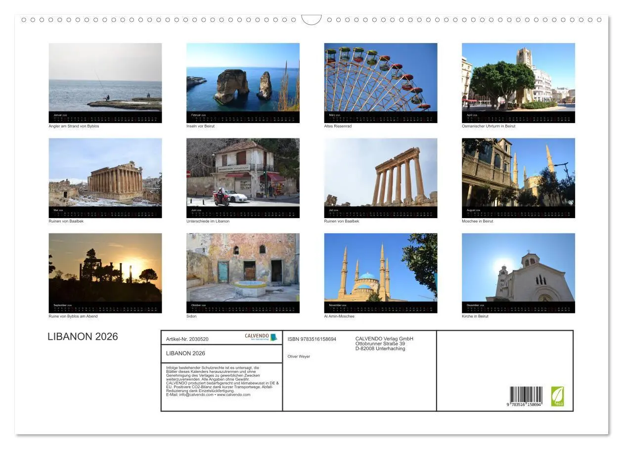 Bild: 9783516158694 | LIBANON 2026 (Wandkalender 2026 DIN A2 quer), CALVENDO Monatskalender