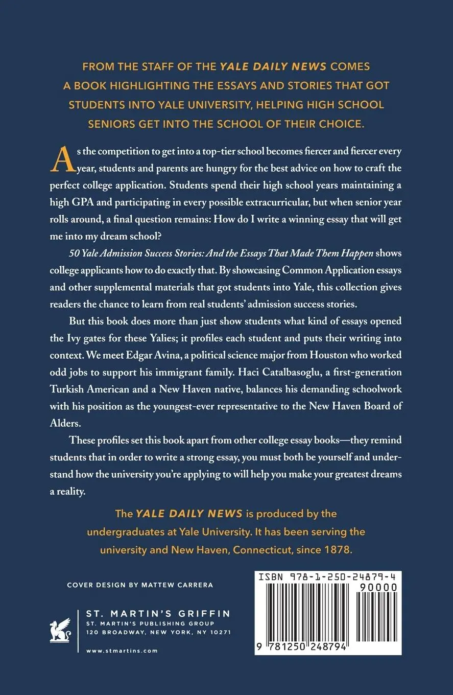 Rückseite: 9781250248794 | 50 Yale Admission Success Stories | Yale Daily News Staff | Buch