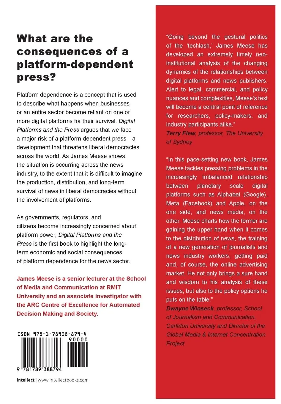 Rückseite: 9781789388794 | Digital Platforms and the Press | James Meese | Taschenbuch | Englisch