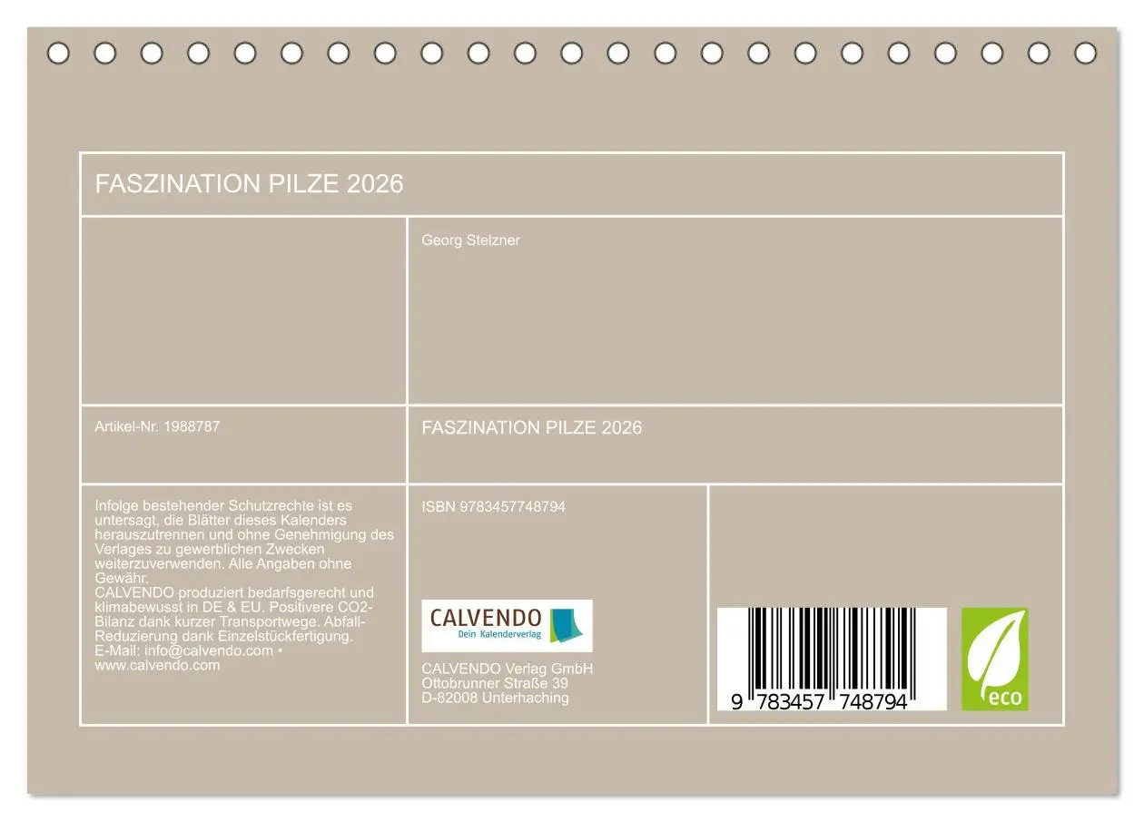 Bild: 9783457748794 | FASZINATION PILZE 2026 (Tischkalender 2026 DIN A5 quer), CALVENDO...