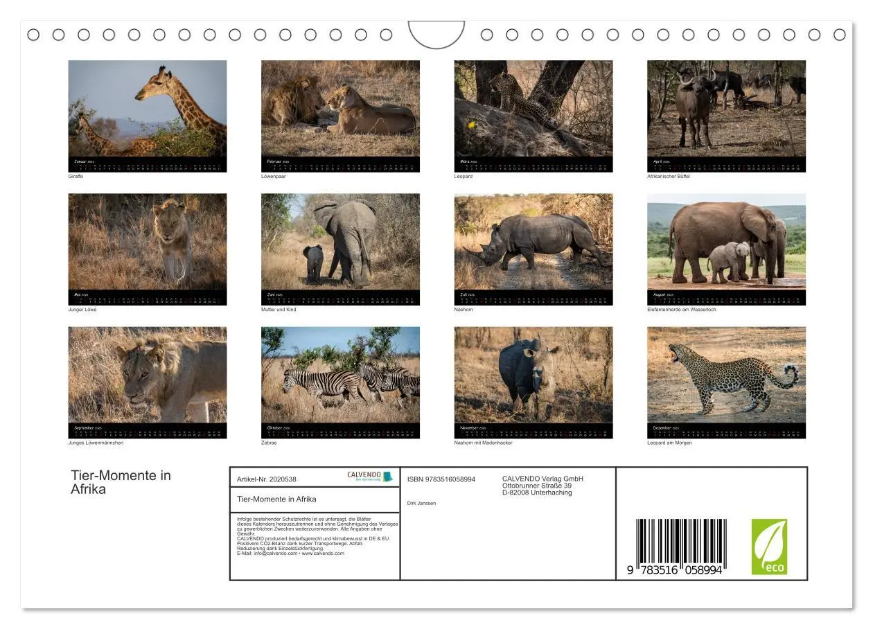 Bild: 9783516058994 | Tier-Momente in Afrika (Wandkalender 2026 DIN A4 quer), CALVENDO...