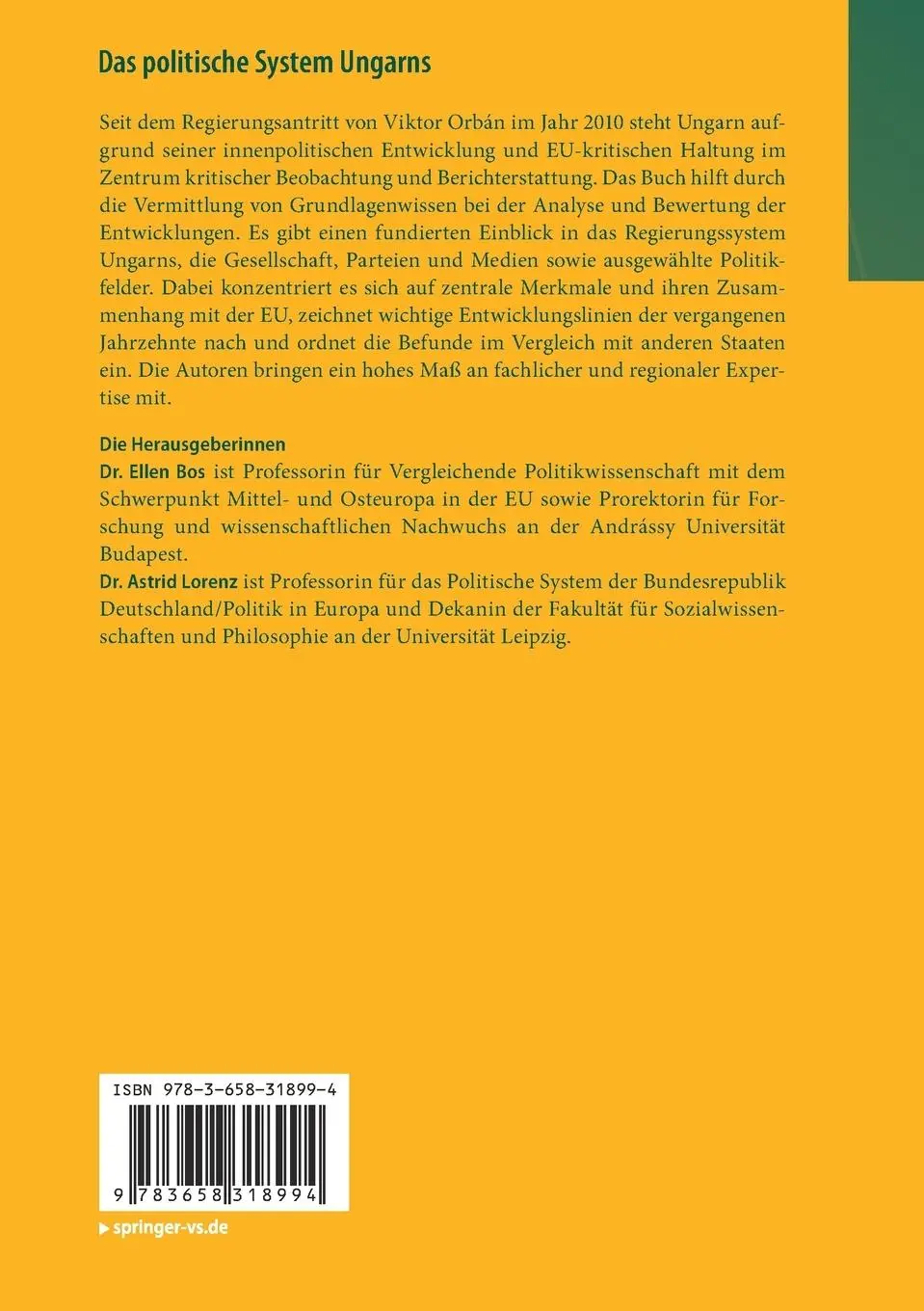 Rückseite: 9783658318994 | Das politische System Ungarns | Astrid Lorenz (u. a.) | Taschenbuch