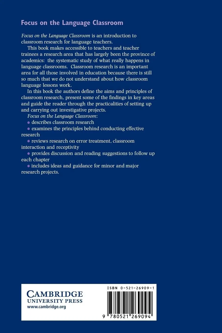 Rückseite: 9780521269094 | Focus on the Language Classroom | Richard Allwright (u. a.) | Buch