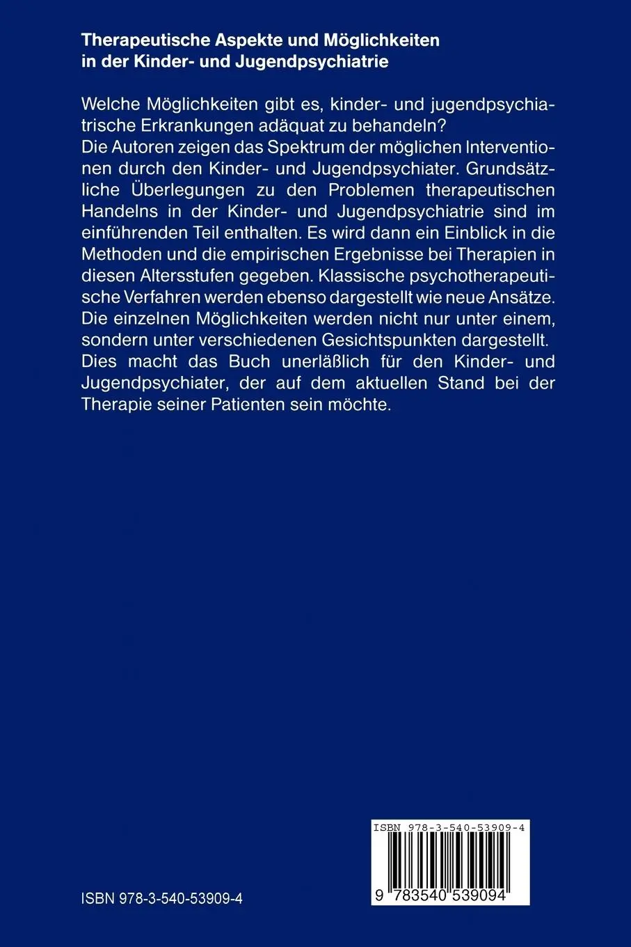 Rückseite: 9783540539094 | Therapeutische Aspekte und Möglichkeiten in der Kinder- und...