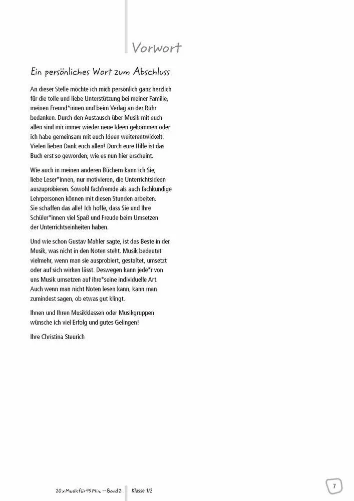 Bild: 9783834669094 | 20 x Musik für 45 Minuten - Klasse 1/2 - Band 2 | Christina Steurich