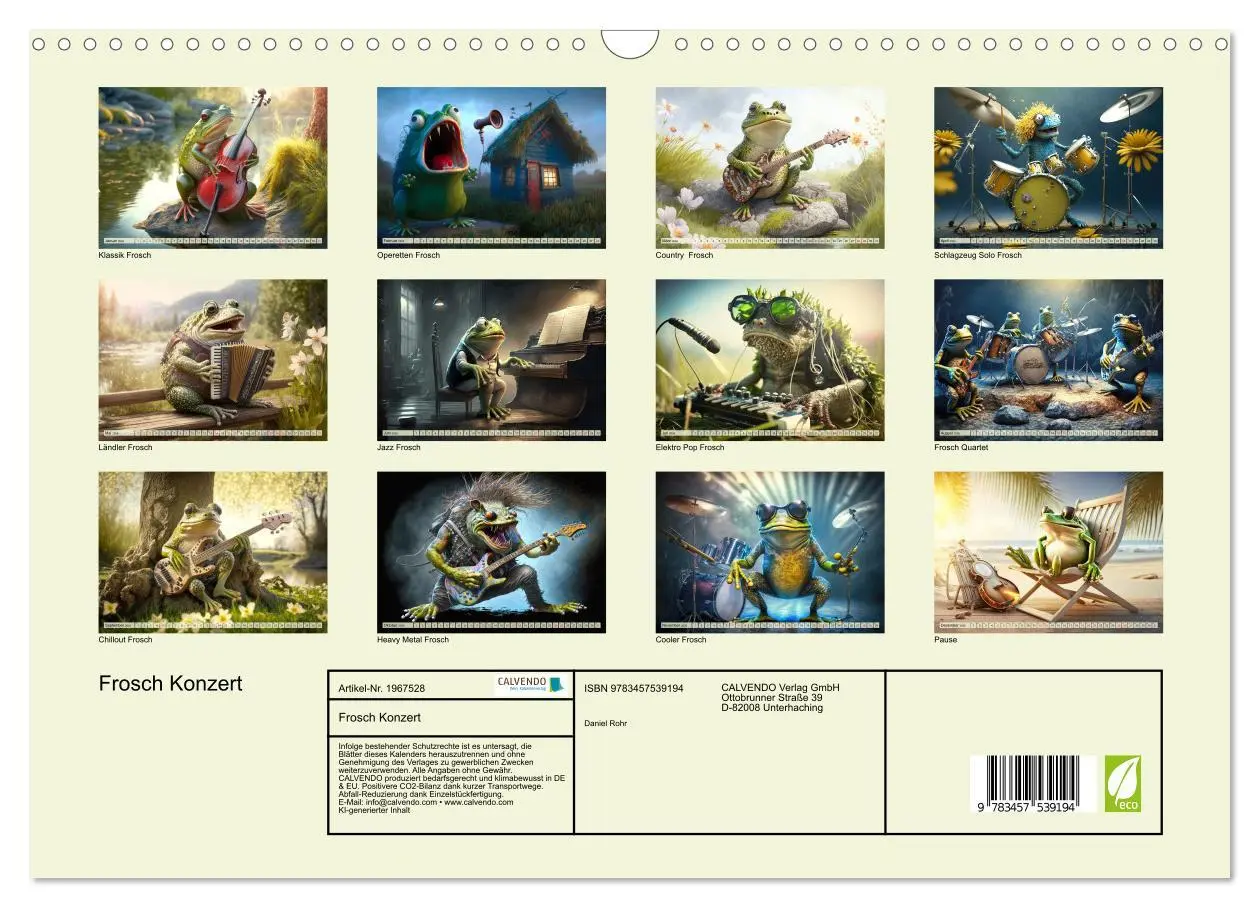 Bild: 9783457539194 | Frosch Konzert (Wandkalender 2026 DIN A3 quer), CALVENDO...