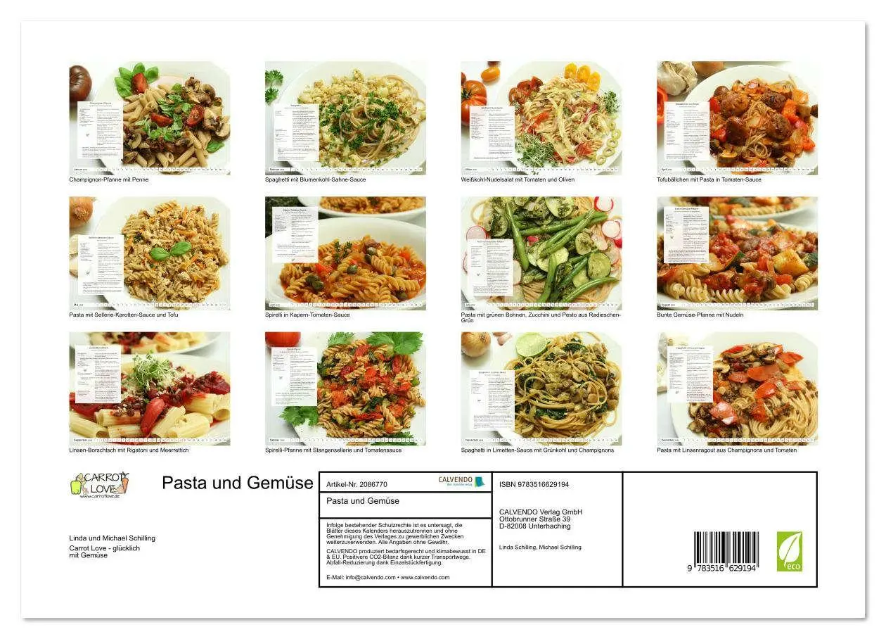 Bild: 9783516629194 | Pasta und Gemüse (Wandkalender 2026 DIN A3 quer), CALVENDO...