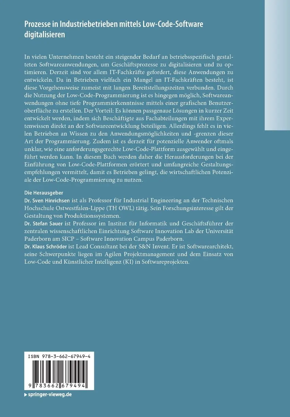 Rückseite: 9783662679494 | Prozesse in Industriebetrieben mittels Low-Code-Software...