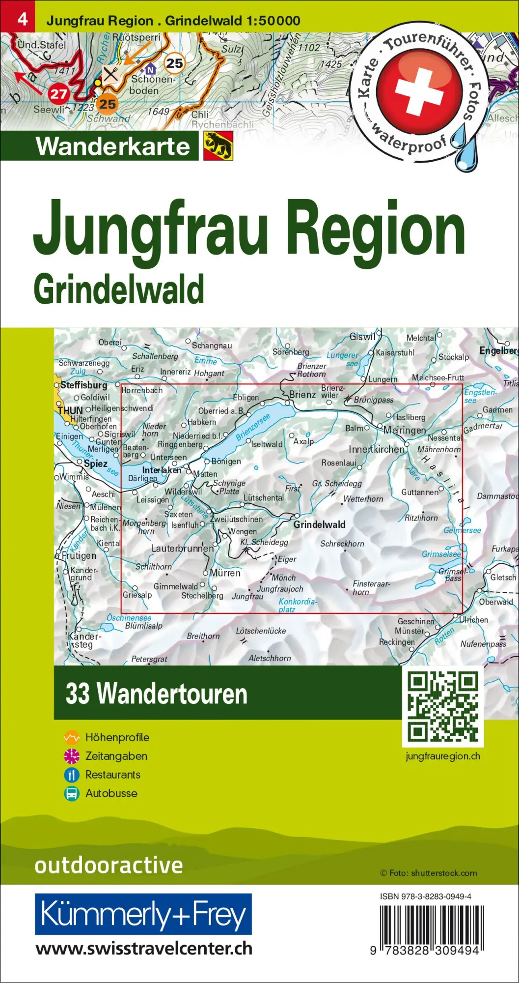 Rückseite: 9783828309494 | Kümmerly+Frey Wandertourenkarte 4 Jungfrau Region, Grindelwald...