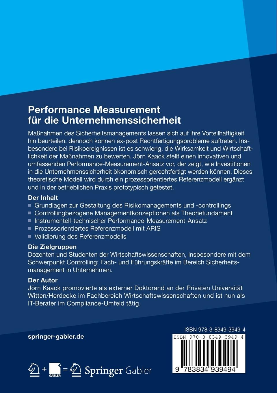 Rückseite: 9783834939494 | Performance-Measurement für die Unternehmenssicherheit | Jörn Kaack