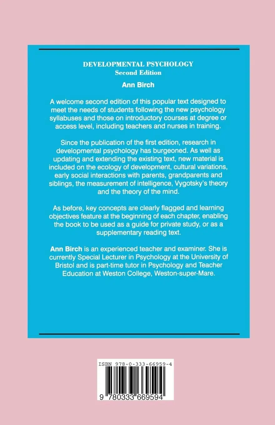 Rückseite: 9780333669594 | Developmental Psychology | From Infancy to Adulthood | Ann Birch | X