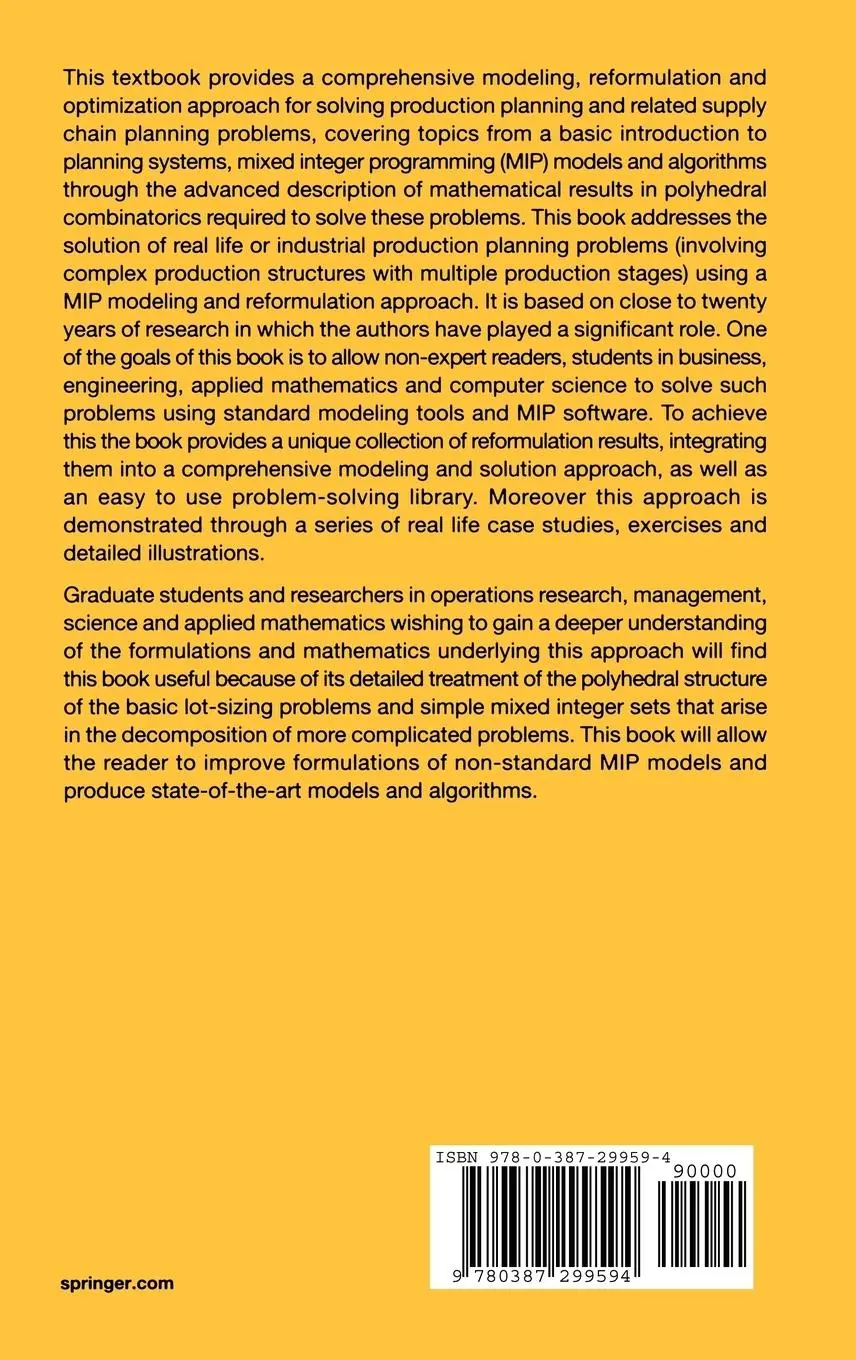 Rückseite: 9780387299594 | Production Planning by Mixed Integer Programming | Wolsey (u. a.)