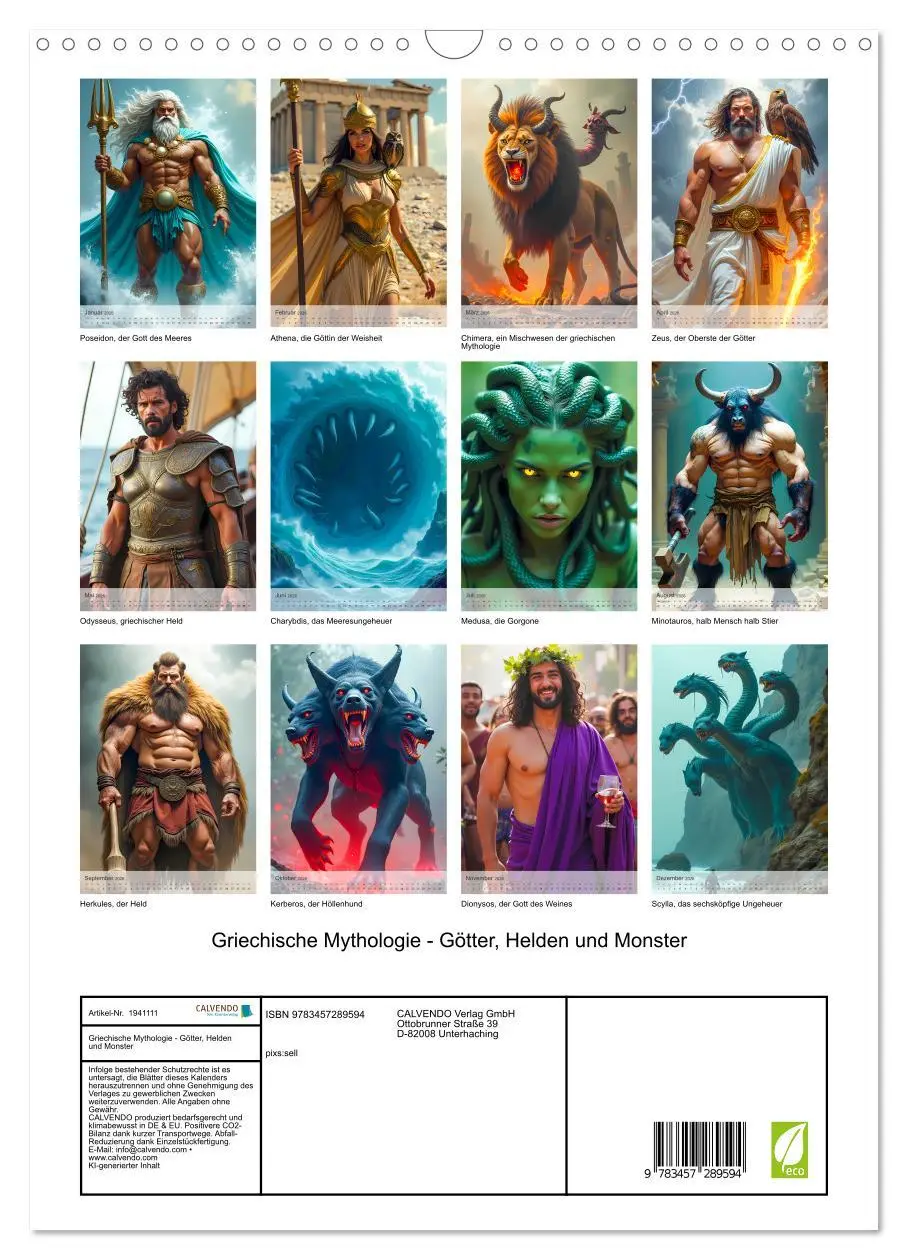 Bild: 9783457289594 | Griechische Mythologie - Götter, Helden und Monster (Wandkalender...