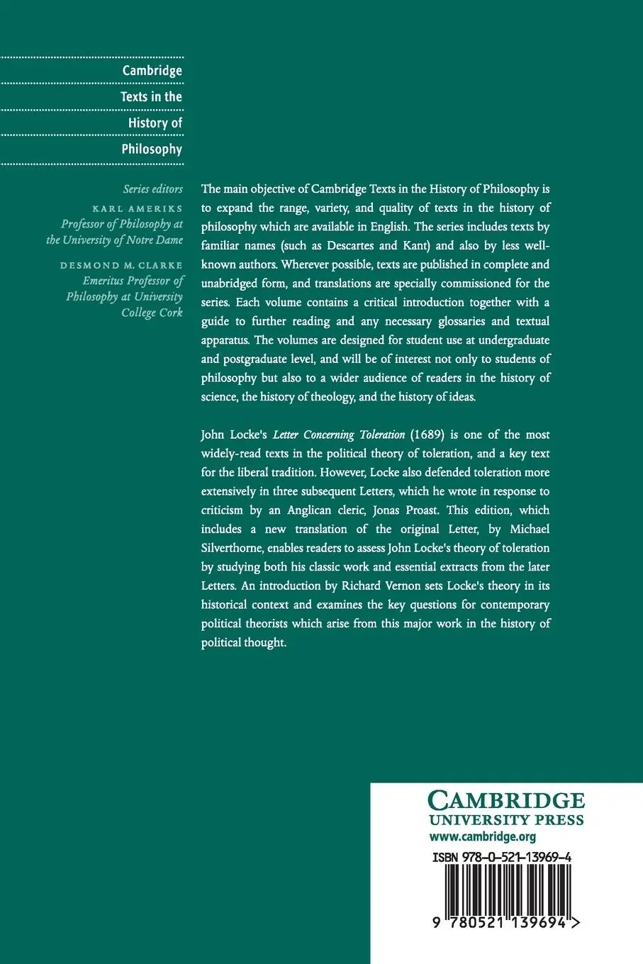 Rückseite: 9780521139694 | Locke on Toleration | Richard Vernon | Taschenbuch | Englisch | 2010