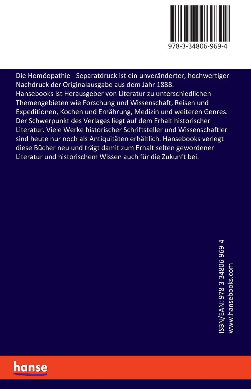 Rückseite: 9783348069694 | Die Homöopathie | Separatdruck | Gustav Jaeger | Taschenbuch | 60 S.