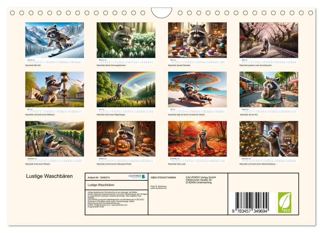Bild: 9783457349694 | Lustige Waschbären (Wandkalender 2026 DIN A4 quer), CALVENDO...