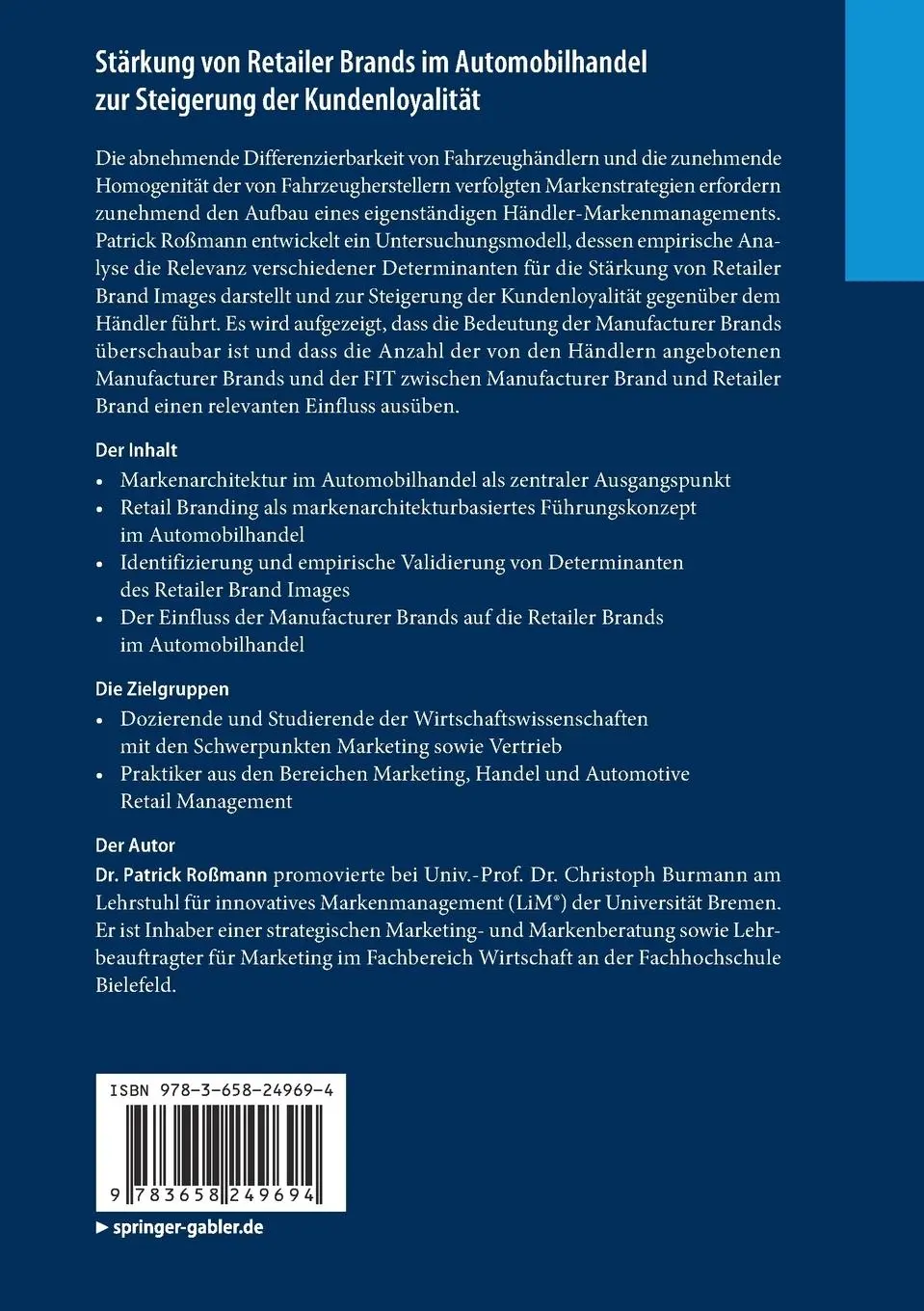 Rückseite: 9783658249694 | Stärkung von Retailer Brands im Automobilhandel zur Steigerung der...