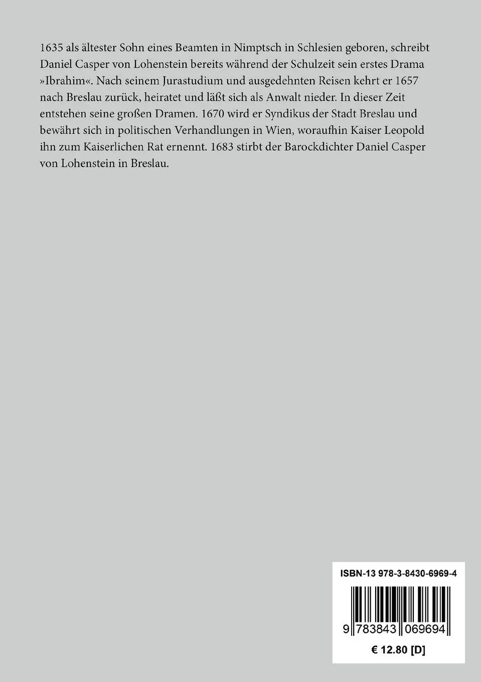 Rückseite: 9783843069694 | Gedichte | Daniel Casper Von Lohenstein | Taschenbuch | 100 S. | 2014