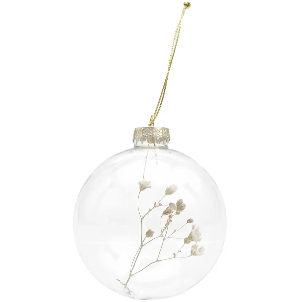 Glaskugel Baumschmuck mit Trockennschleierkraut gefüllt