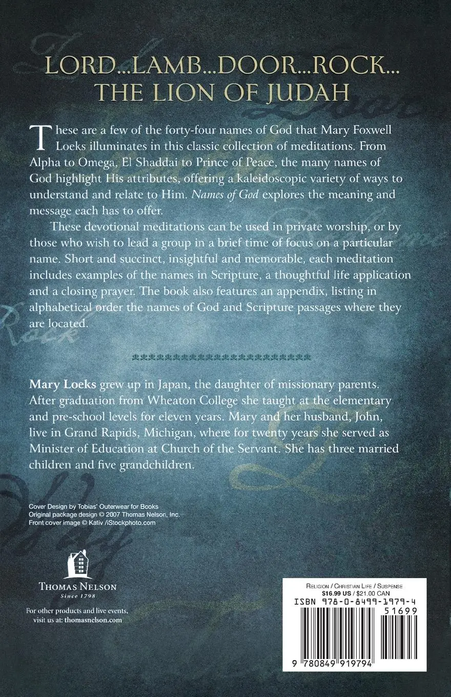 Rückseite: 9780849919794 | The Names of God | Meditations | Mary Foxwell Loeks | Taschenbuch