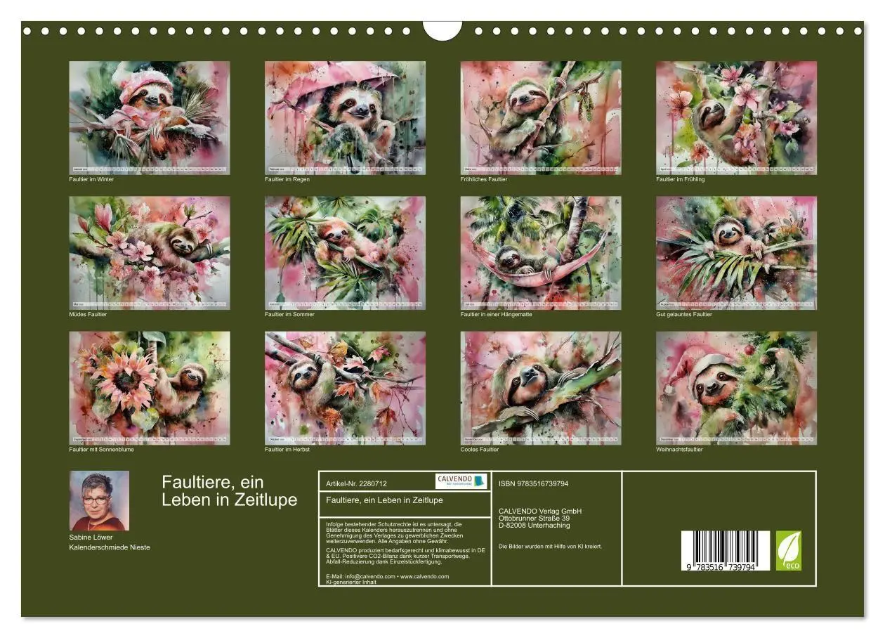 Bild: 9783516739794 | Faultiere, ein Leben in Zeitlupe (Wandkalender 2026 DIN A3 quer),...