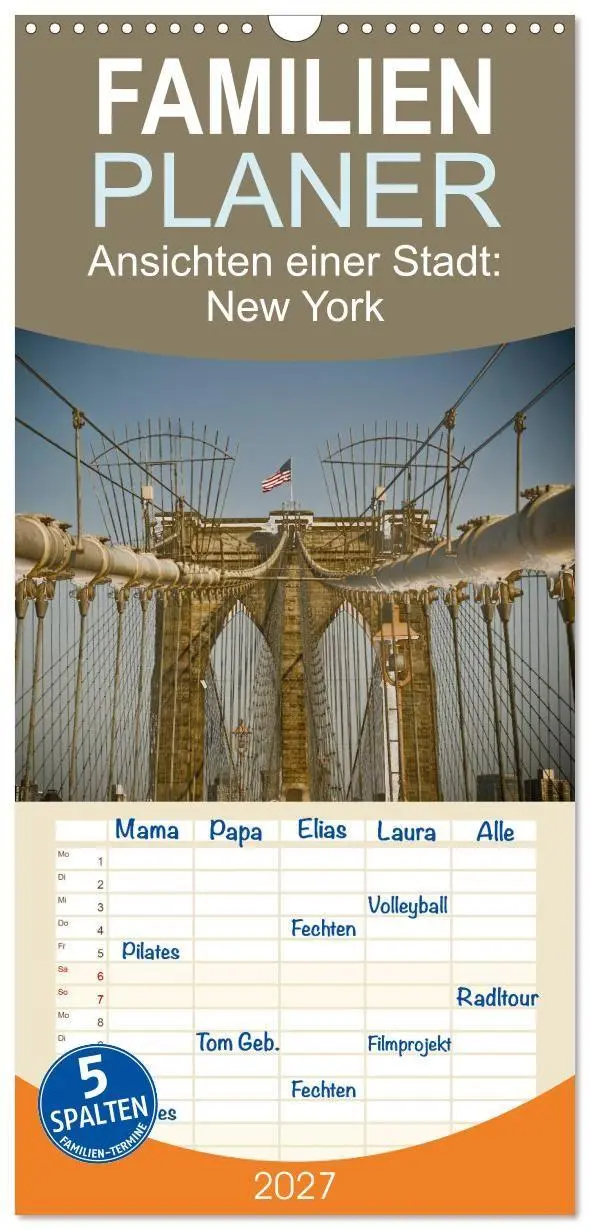Cover: 9783594339794 | Familienplaner 2027 - Ansichten einer Stadt: New York mit 5 Spalten...