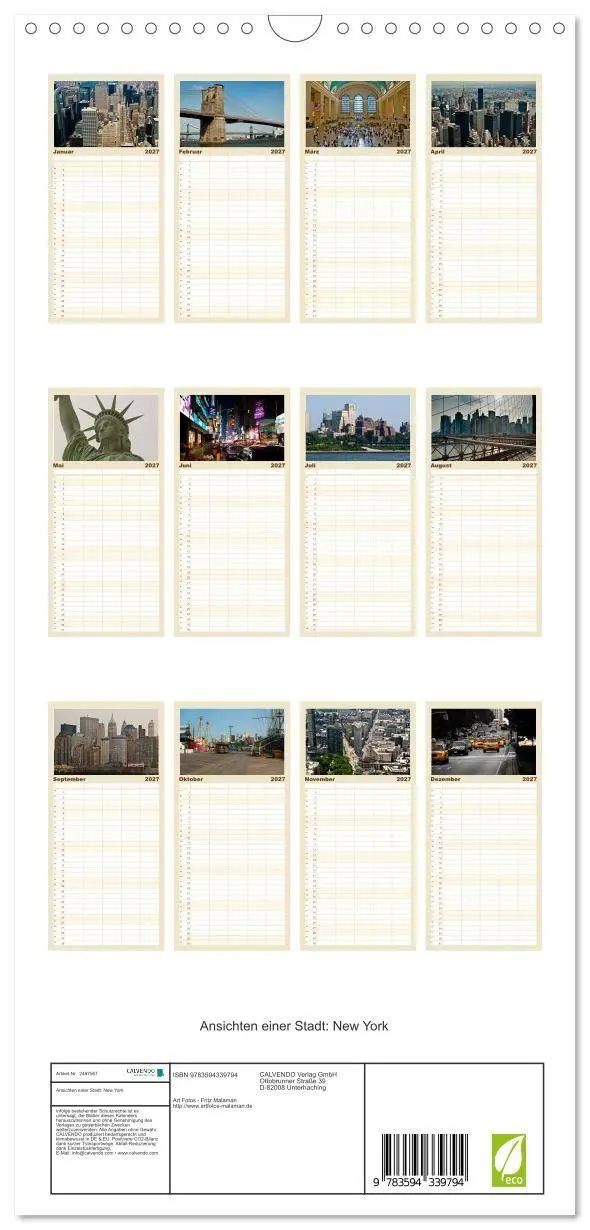 Bild: 9783594339794 | Familienplaner 2027 - Ansichten einer Stadt: New York mit 5 Spalten...