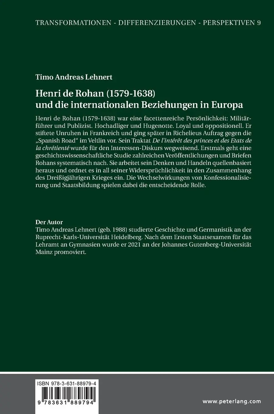 Rückseite: 9783631889794 | Henri de Rohan (1579-1638) und die internationalen Beziehungen in...