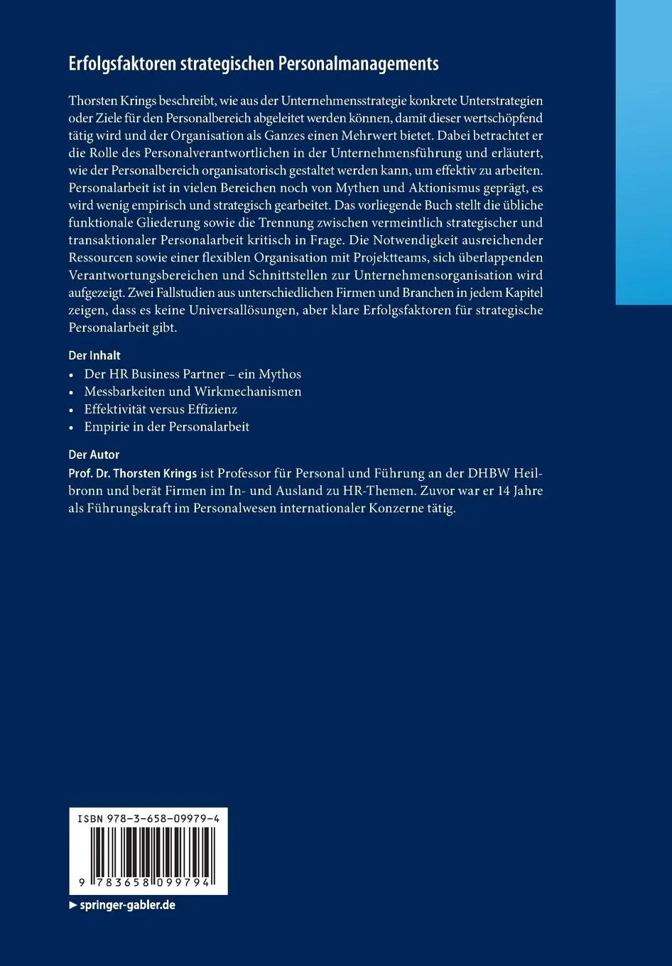 Rückseite: 9783658099794 | Erfolgsfaktoren strategischen Personalmanagements | Thorsten Krings