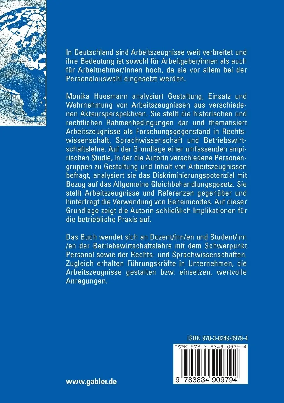 Rückseite: 9783834909794 | Arbeitszeugnisse aus personalpolitischer Perspektive | Monika Huesmann