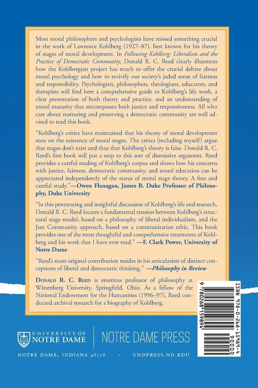 Rückseite: 9780268159894 | Following Kohlberg | Donald R. C. Reed | Taschenbuch | Englisch | 2017