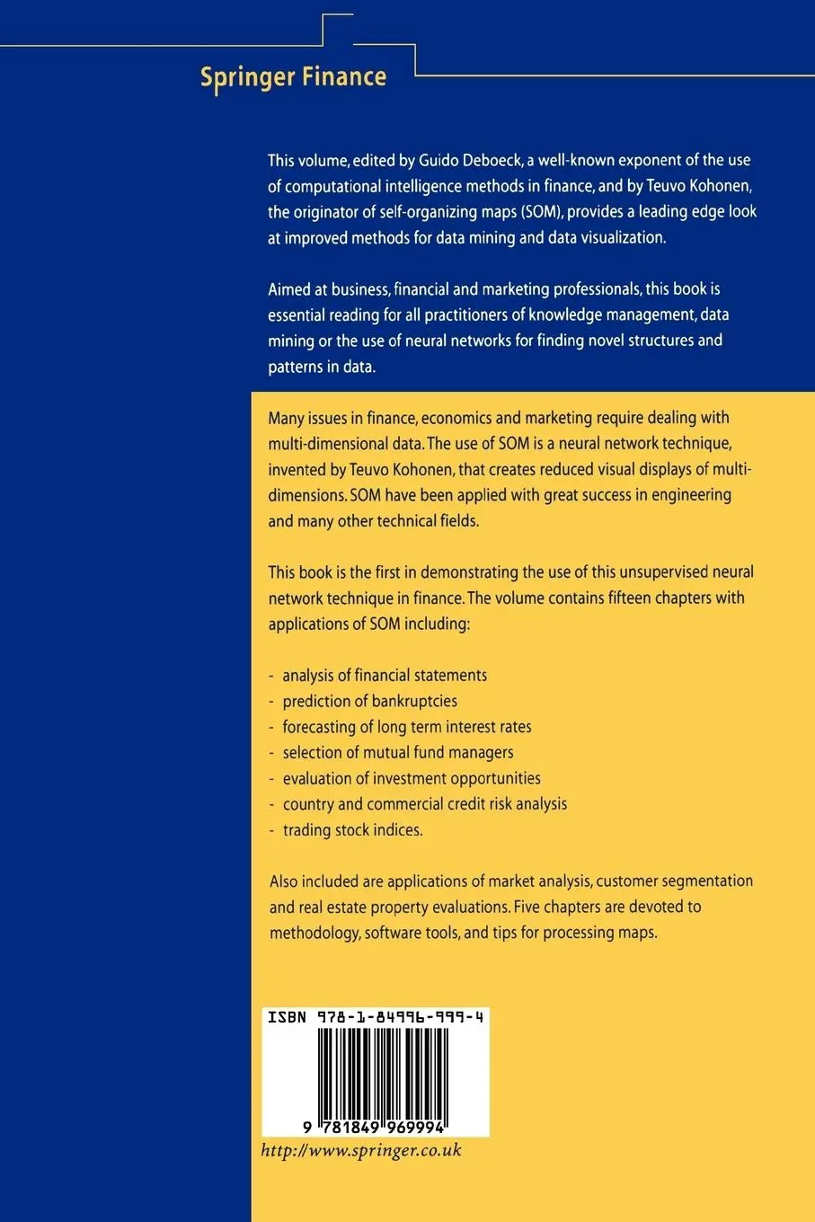 Rückseite: 9781849969994 | Visual Explorations in Finance | with Self-Organizing Maps | Buch