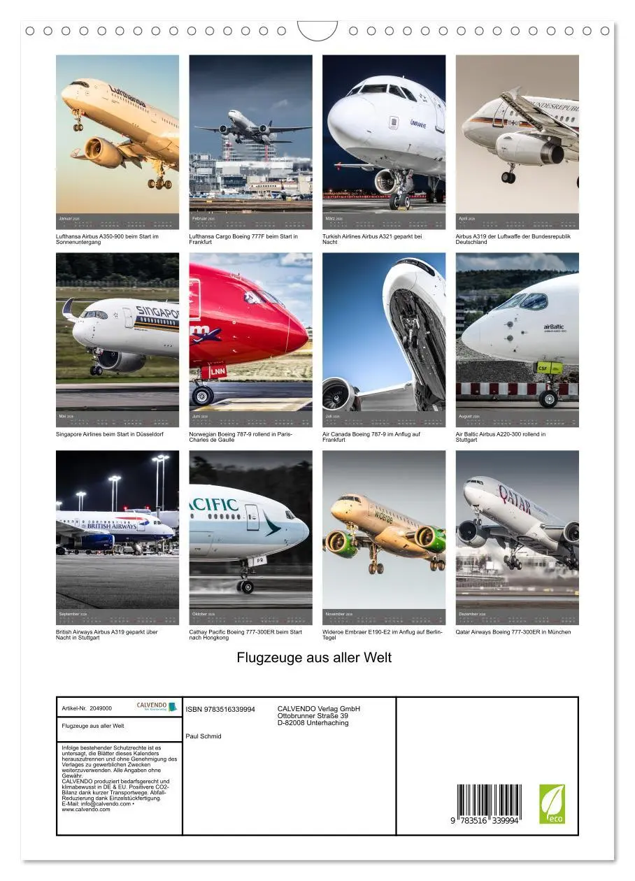 Bild: 9783516339994 | Flugzeuge aus aller Welt (Wandkalender 2026 DIN A3 hoch), CALVENDO...