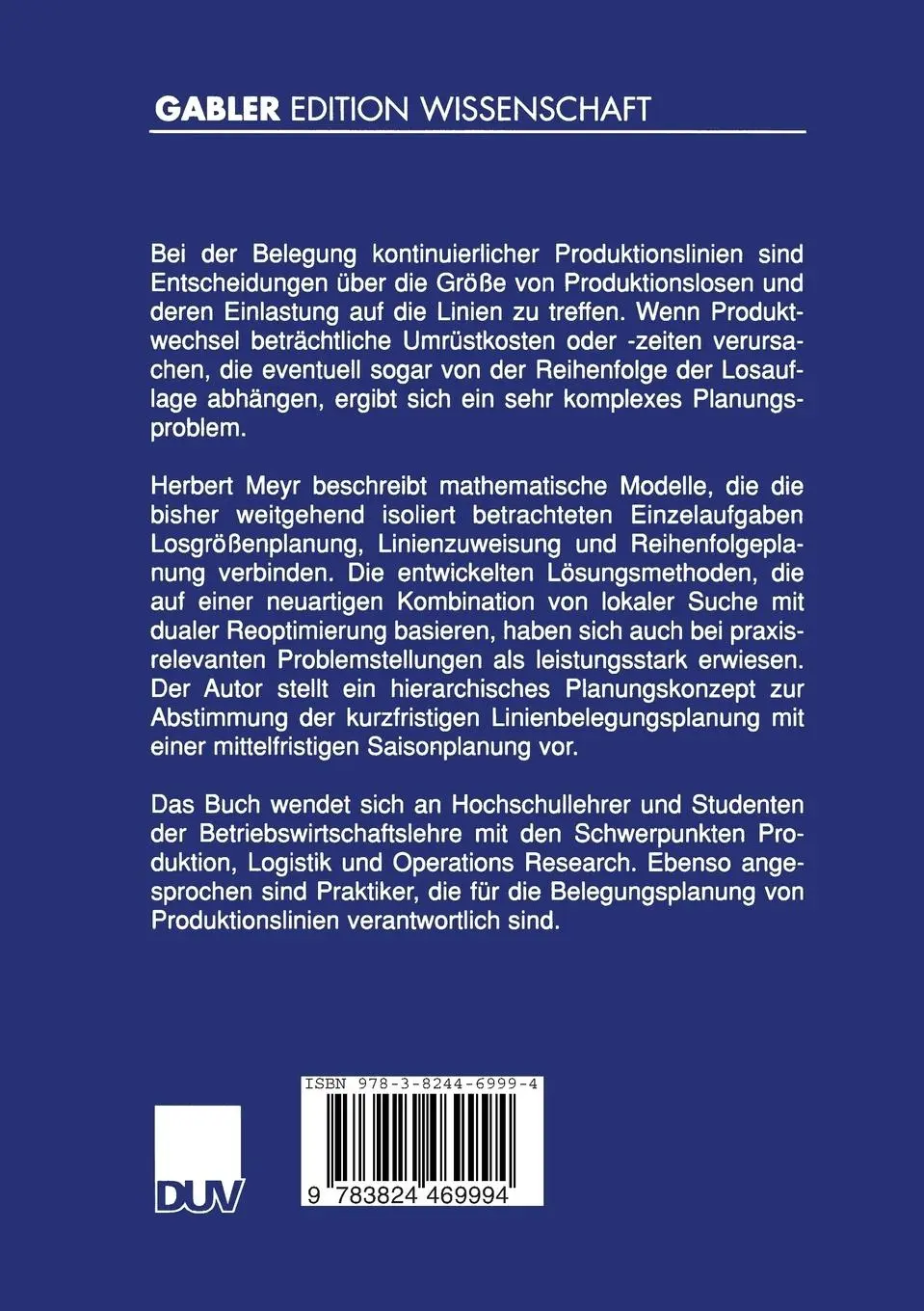 Rückseite: 9783824469994 | Simultane Losgrößen- und Reihenfolgeplanung für kontinuierliche...