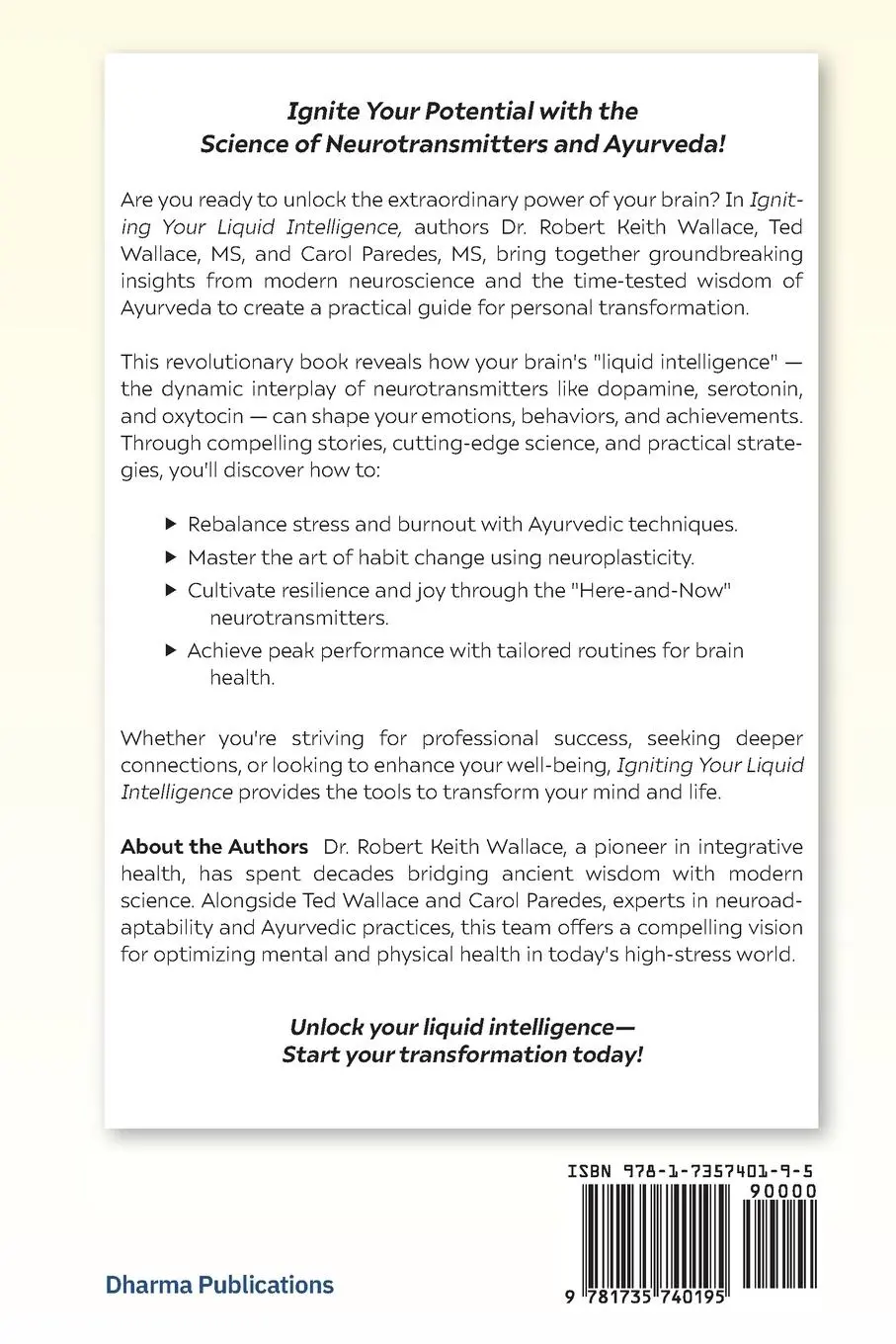 Rückseite: 9781735740195 | Igniting Your Liquid Intelligence | Robert Keith Wallace (u. a.)