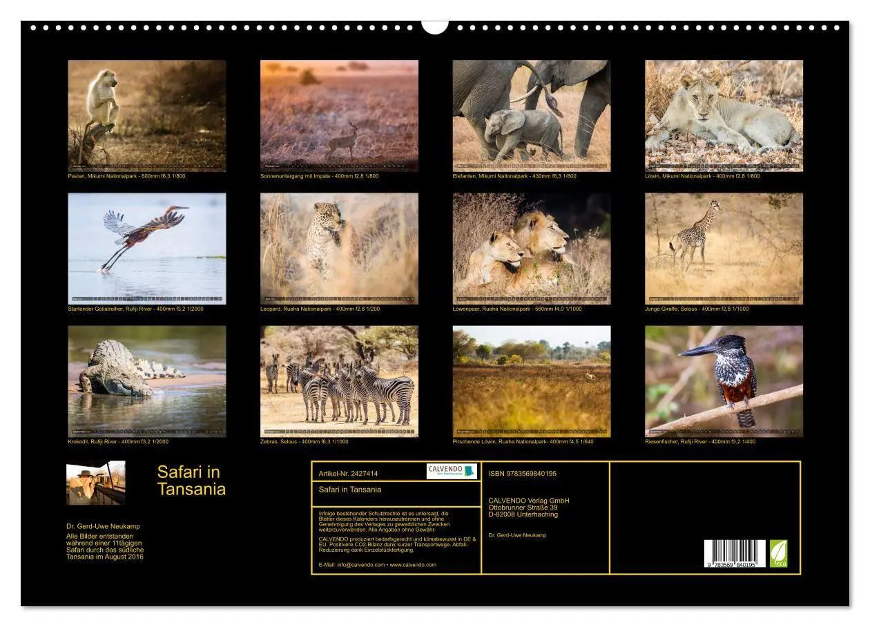 Bild: 9783569840195 | Safari in Tansania (Wandkalender 2027 DIN A2 quer), CALVENDO...