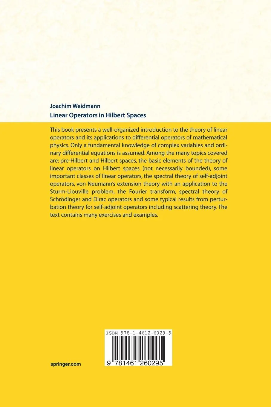 Rückseite: 9781461260295 | Linear Operators in Hilbert Spaces | Joachim Weidmann | Taschenbuch