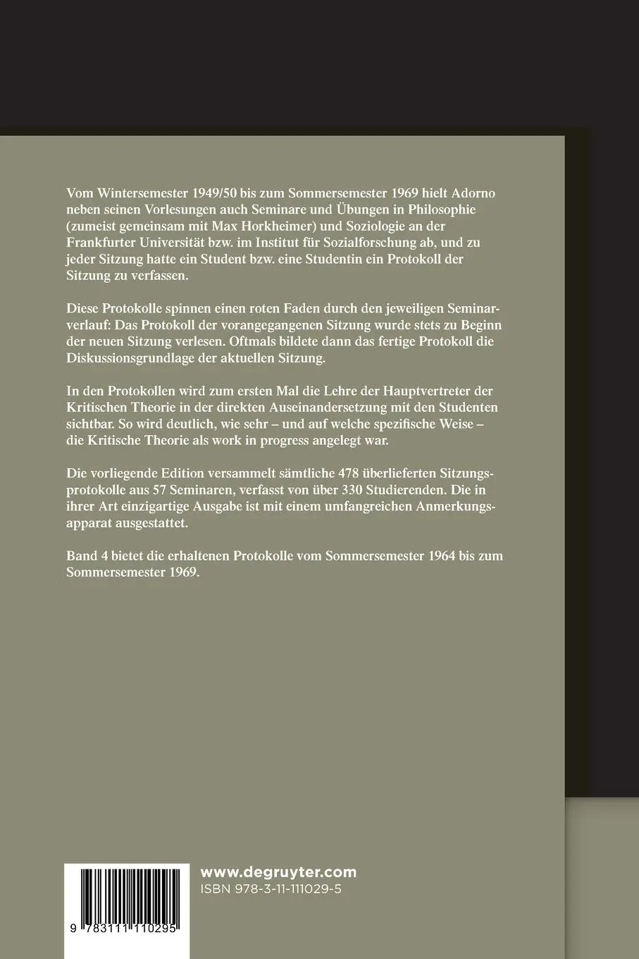 Rückseite: 9783111110295 | Sommersemester 1964 - Sommersemester 1969 | Dirk Braunstein | Buch