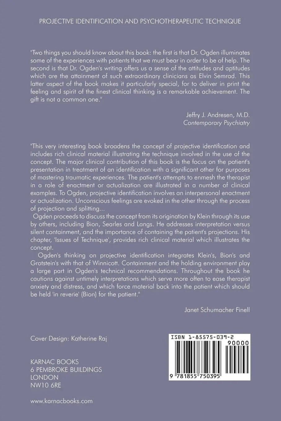 Rückseite: 9781855750395 | Projective Identification and Psychotherapeutic Technique | Ogden