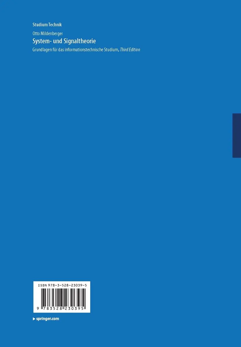 Rückseite: 9783528230395 | System- und Signaltheorie | Otto Mildenberger | Taschenbuch | xi