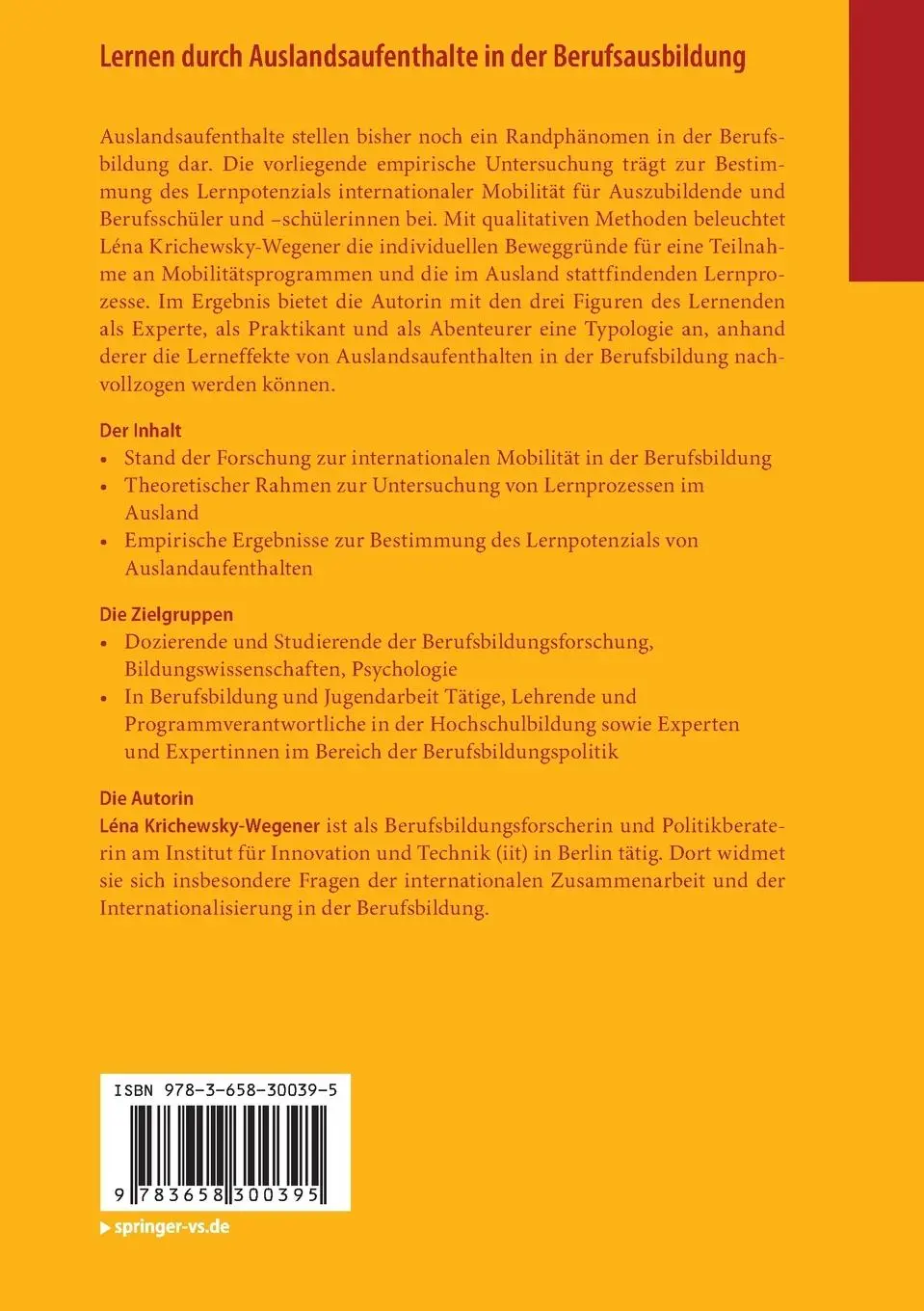 Rückseite: 9783658300395 | Lernen durch Auslandsaufenthalte in der Berufsausbildung | Taschenbuch