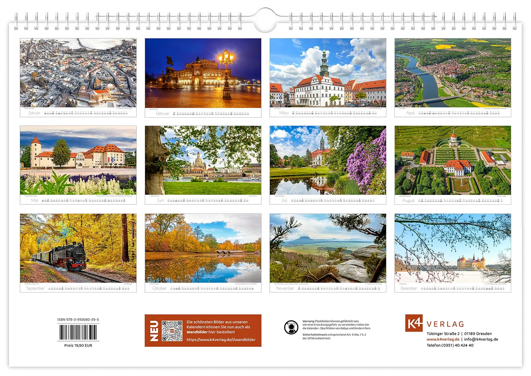 Bild: 9783910680395 | Kalender Dresden und Umgebung 2026 | 45 x 30 cm weißes Kalendarium