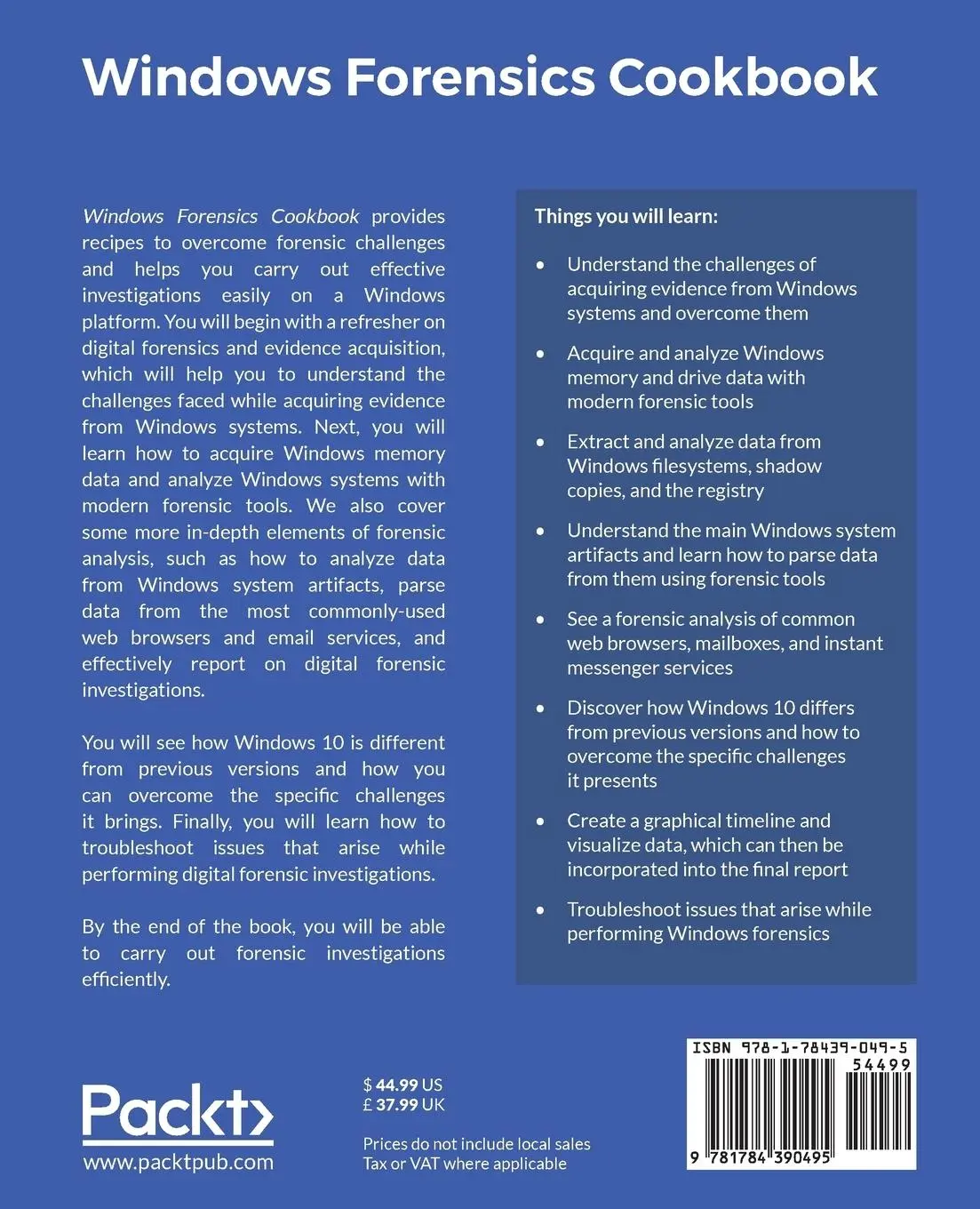 Rückseite: 9781784390495 | Windows Forensics Cookbook | Oleg Skulkin (u. a.) | Taschenbuch | 2017