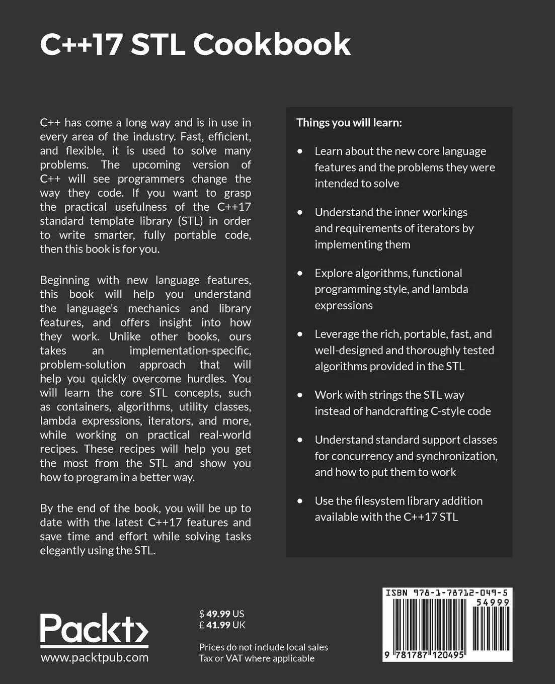 Rückseite: 9781787120495 | C++17 STL Cookbook | Jacek Galowicz | Taschenbuch | Englisch | 2017