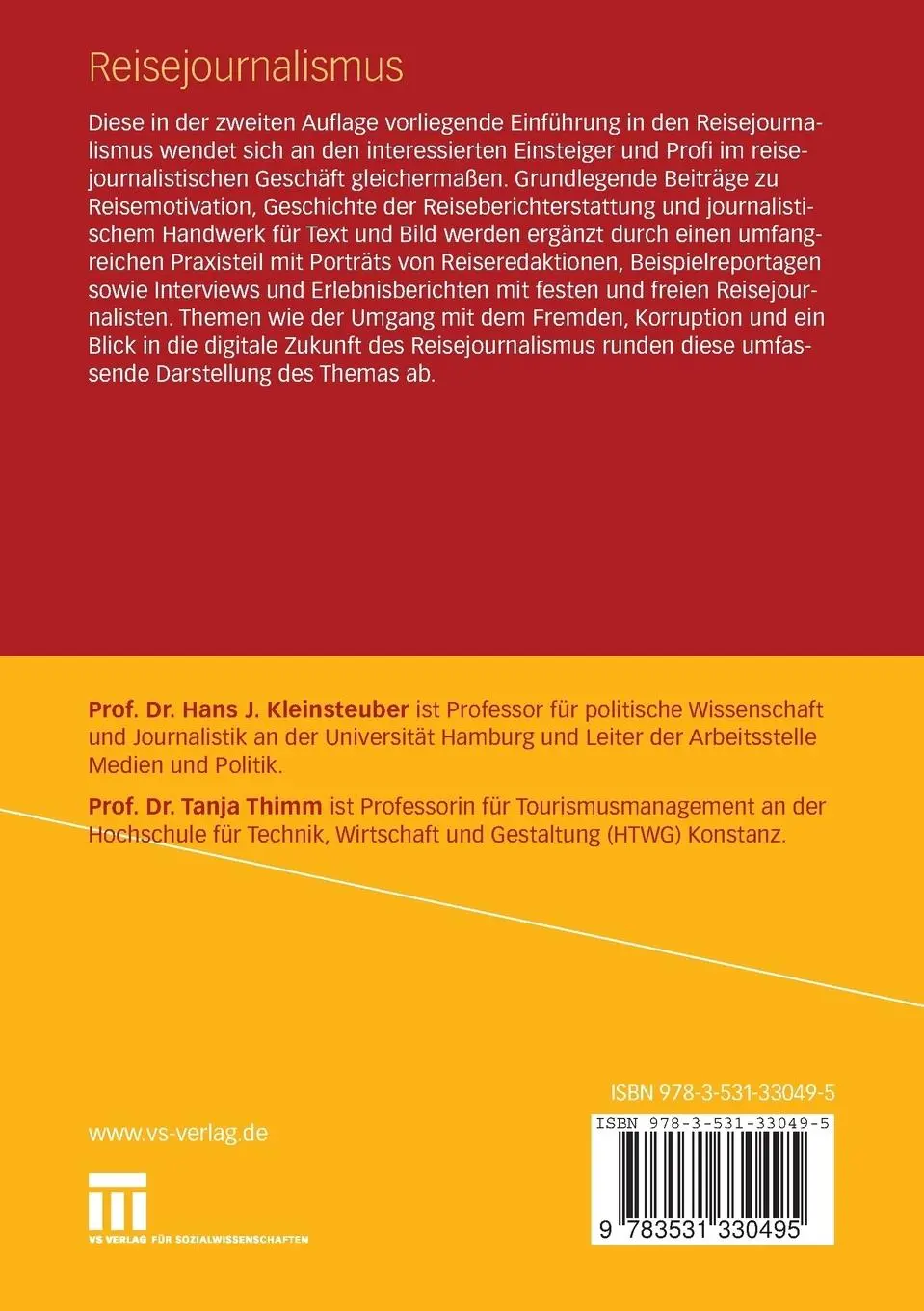 Rückseite: 9783531330495 | Reisejournalismus | Eine Einführung | Tanja Thimm (u. a.) | Buch