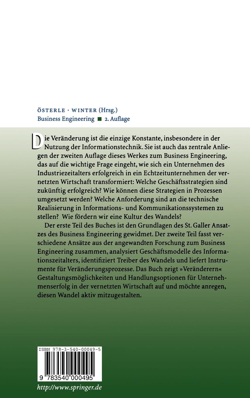 Rückseite: 9783540000495 | Business Engineering | Robert Winter (u. a.) | Buch | x | Deutsch