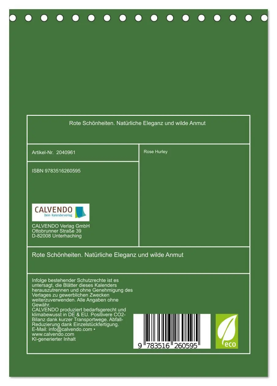 Bild: 9783516260595 | Rote Schönheiten. Natürliche Eleganz und wilde Anmut (Tischkalender...