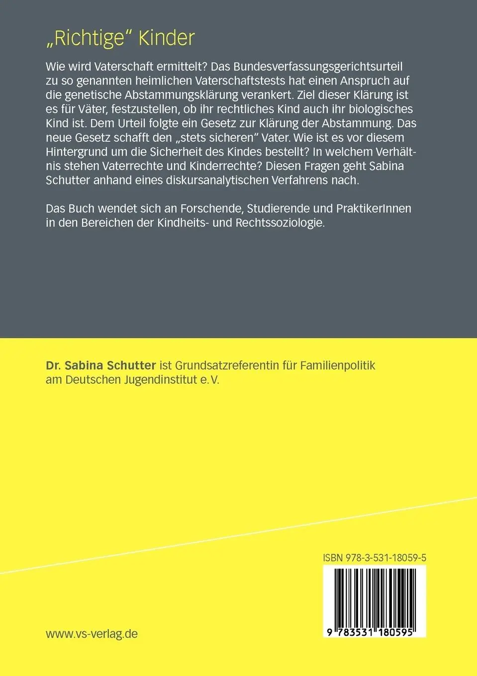 Rückseite: 9783531180595 | "Richtige" Kinder | Von heimlichen und folgenlosen Vaterschaftstests